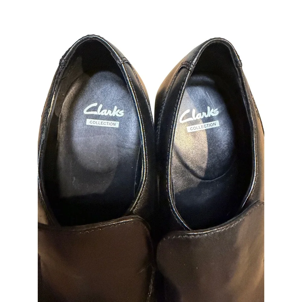 Clarks Collection Mens Black Leather Slip On Square Toe Dress Shoes 7.5M